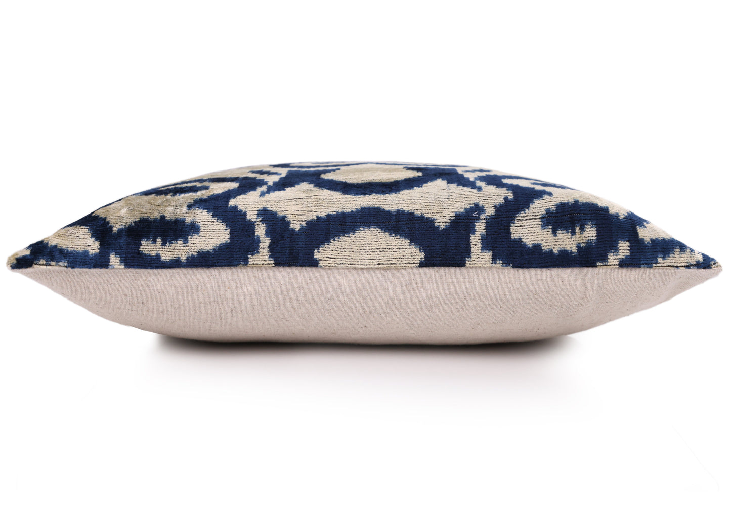 Indigo Ikat Velvet Pillow – Handmade 16x16 Square Accent Cushion
