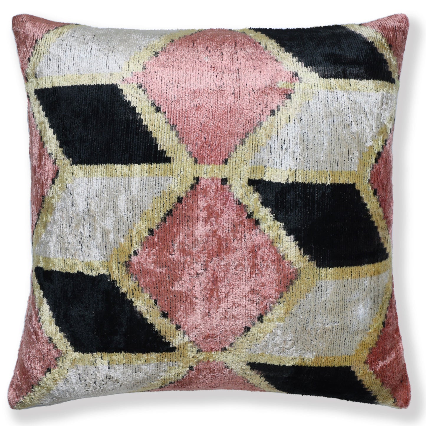 Blush Geometric Silk Velvet Throw Pillow 16x16 | Handmade Pink & Black Designer Accent Pillow