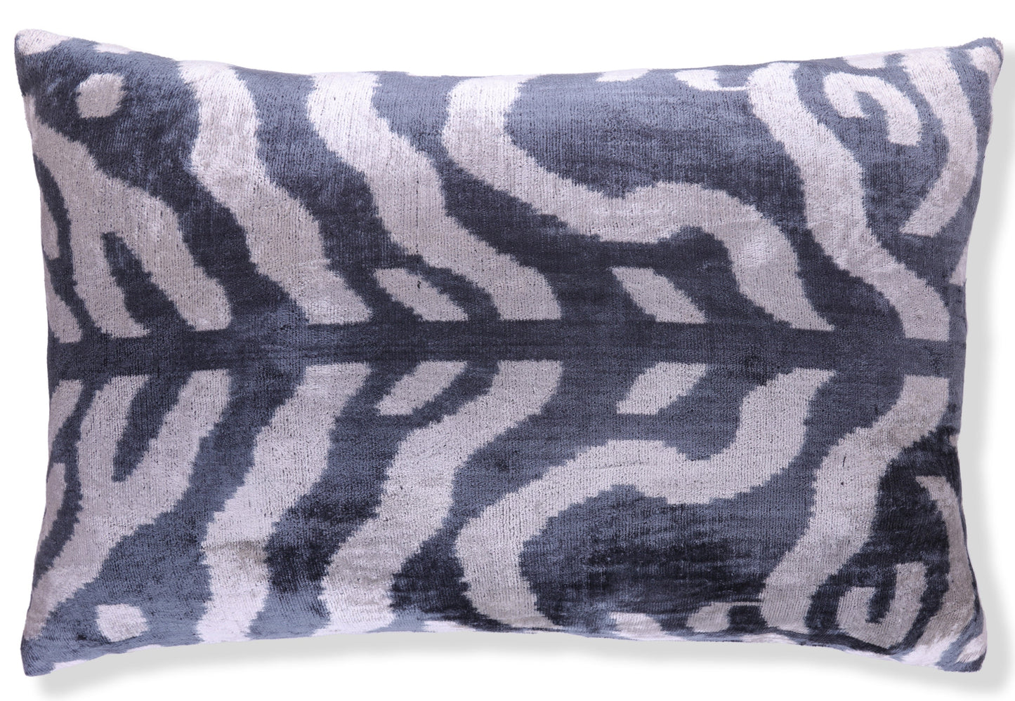 Handmade Velvet Pillow with insert – Blue-Gray Abstract Ikat, 16x24"