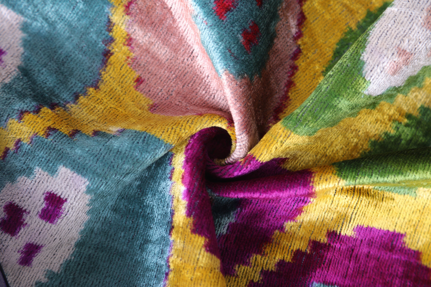 Multicolor Dotted Ikat Pillow – 16x16” Silk Velvet | Handmade