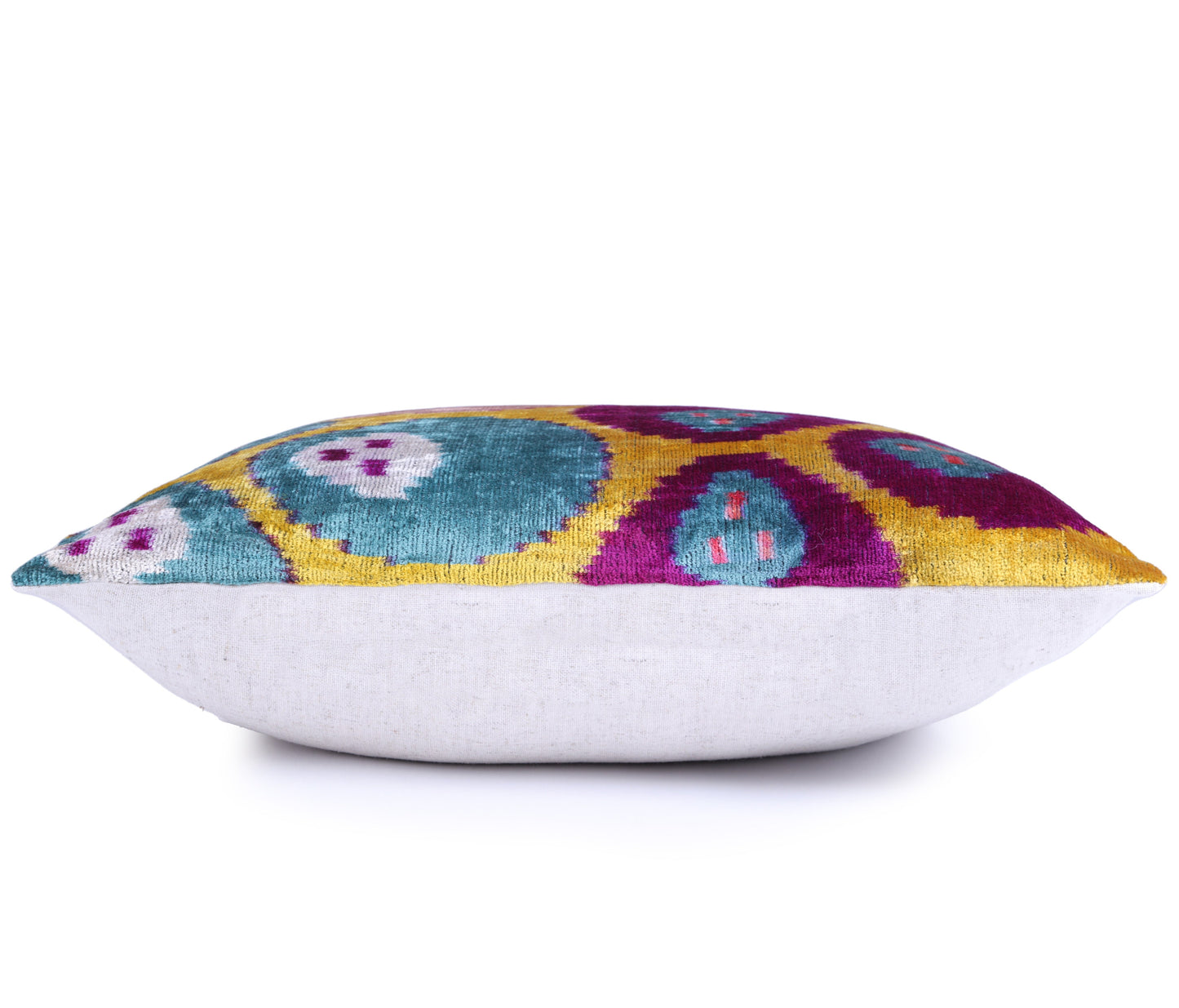 Multicolor Dotted Ikat Pillow – 16x16” Silk Velvet | Handmade