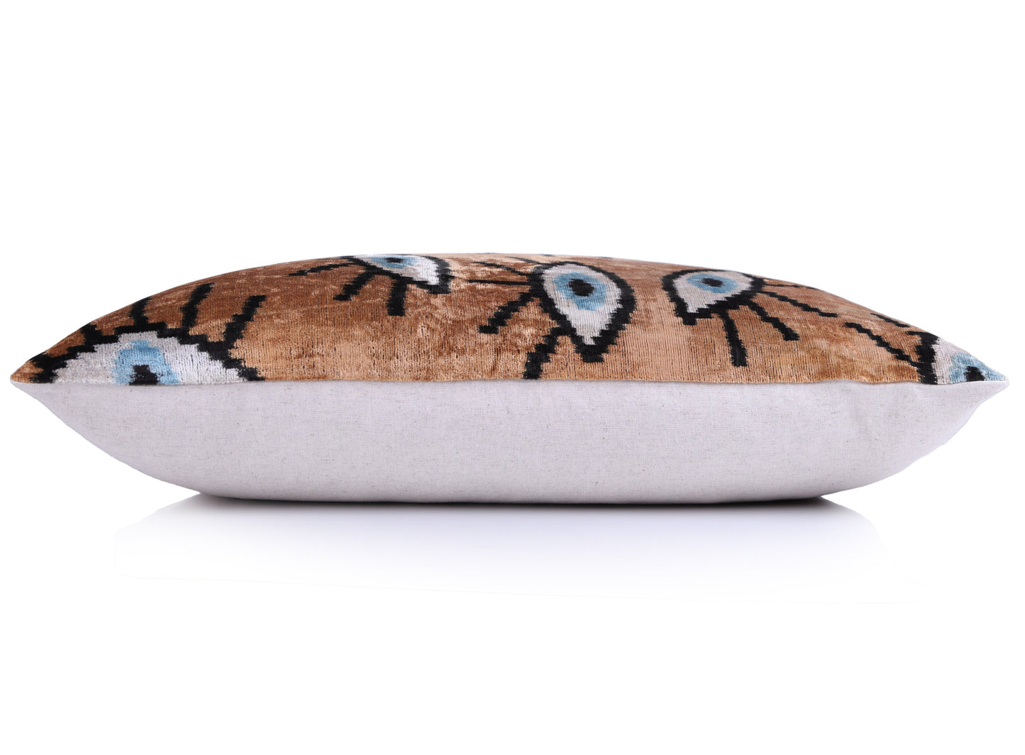 Handmade Ikat Velvet Throw Pillow with insert  16x24 in – Silk Brown White Modern Eye
