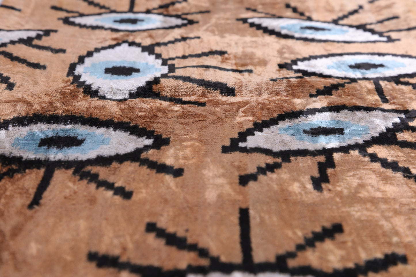 Handmade Ikat Velvet Throw Pillow with insert  16x24 in – Silk Brown White Modern Eye