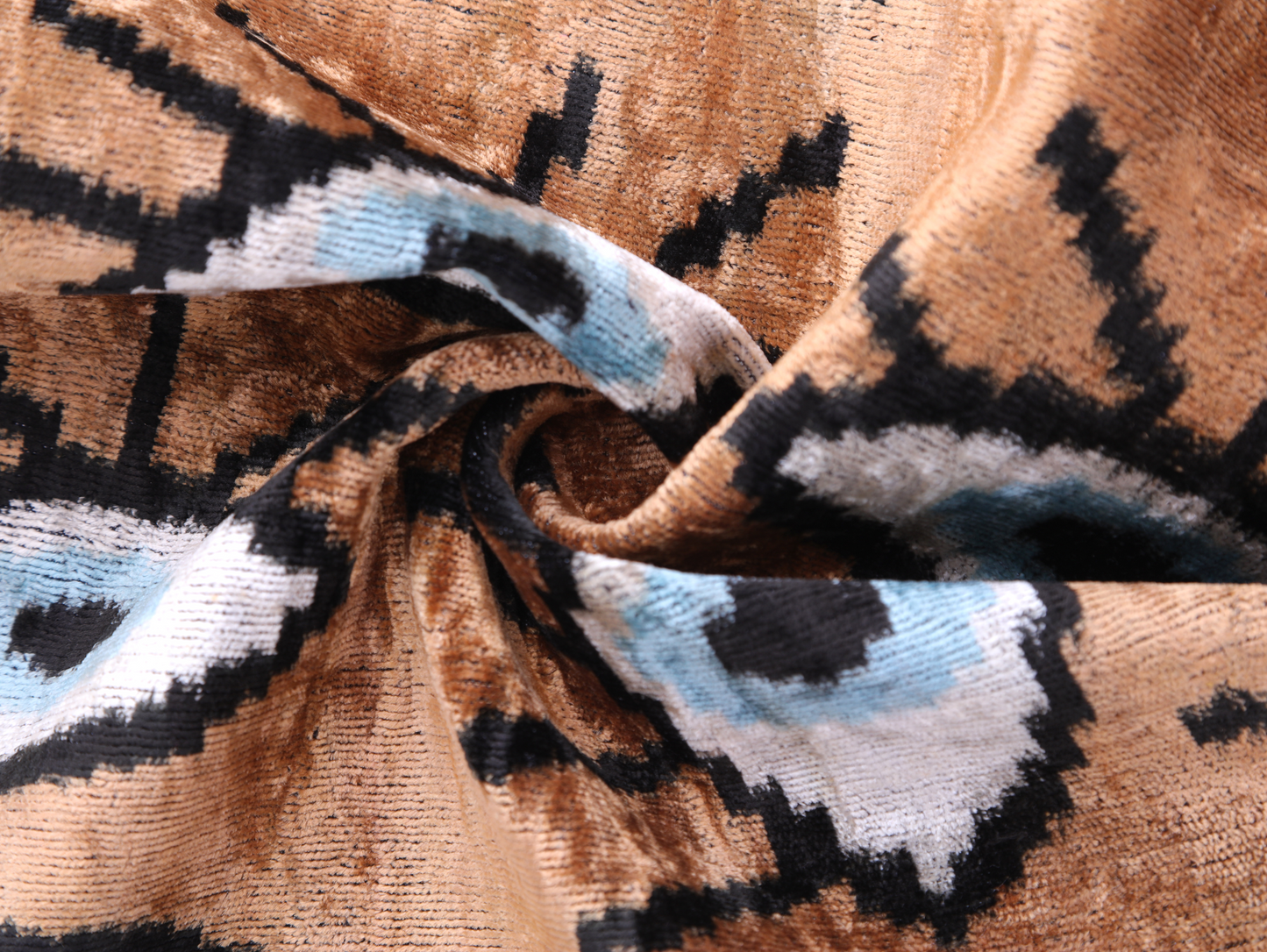 Handmade Ikat Velvet Throw Pillow with insert  16x24 in – Silk Brown White Modern Eye