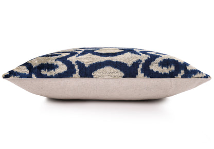 Indigo Ikat Velvet Pillow – Handmade 16x16 Square Accent Cushion