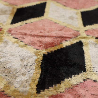 Blush Geometric Silk Velvet Throw Pillow 16x16 | Handmade Pink & Black Designer Accent Pillow