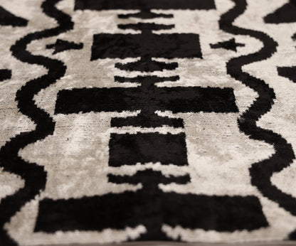 Black & Ivory Tribal Silk Velvet Pillow 16x16 Handmade Luxury Cushion