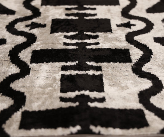 Black & Ivory Tribal Silk Velvet Pillow 16x16 Handmade Luxury Cushion