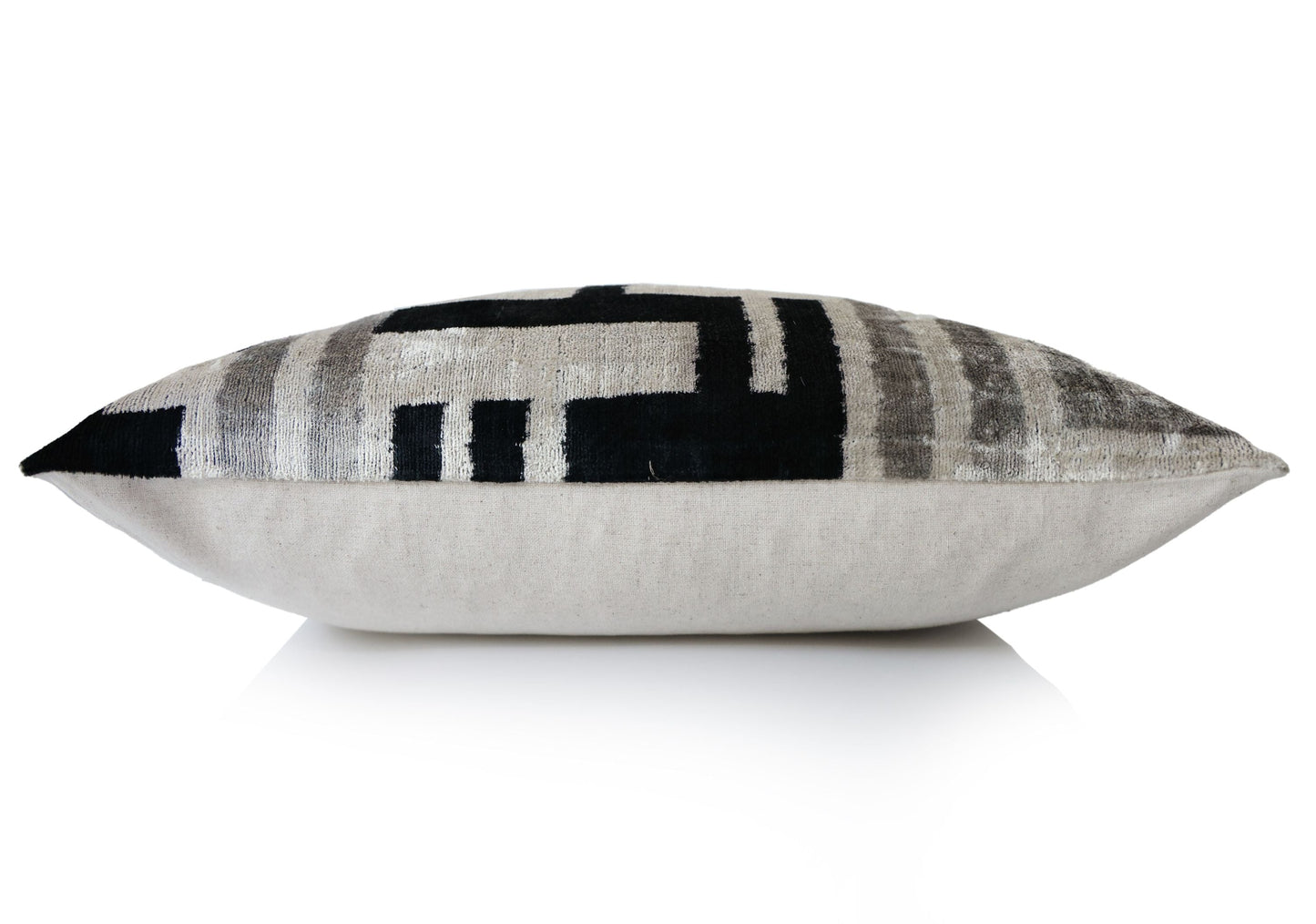 Hand-Knotted Geometric Maze Silk Velvet Pillow - 20x20 Black & Silver