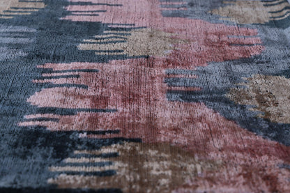 The Designer's Choice: Slate Blue & Dusty Rose Ikat Velvet Pillow 20x20 in