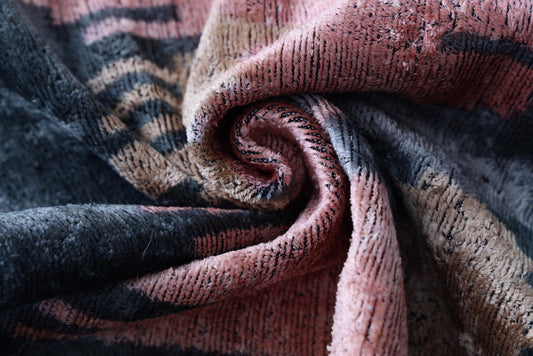 The Designer's Choice: Slate Blue & Dusty Rose Ikat Velvet Pillow 20x20 in
