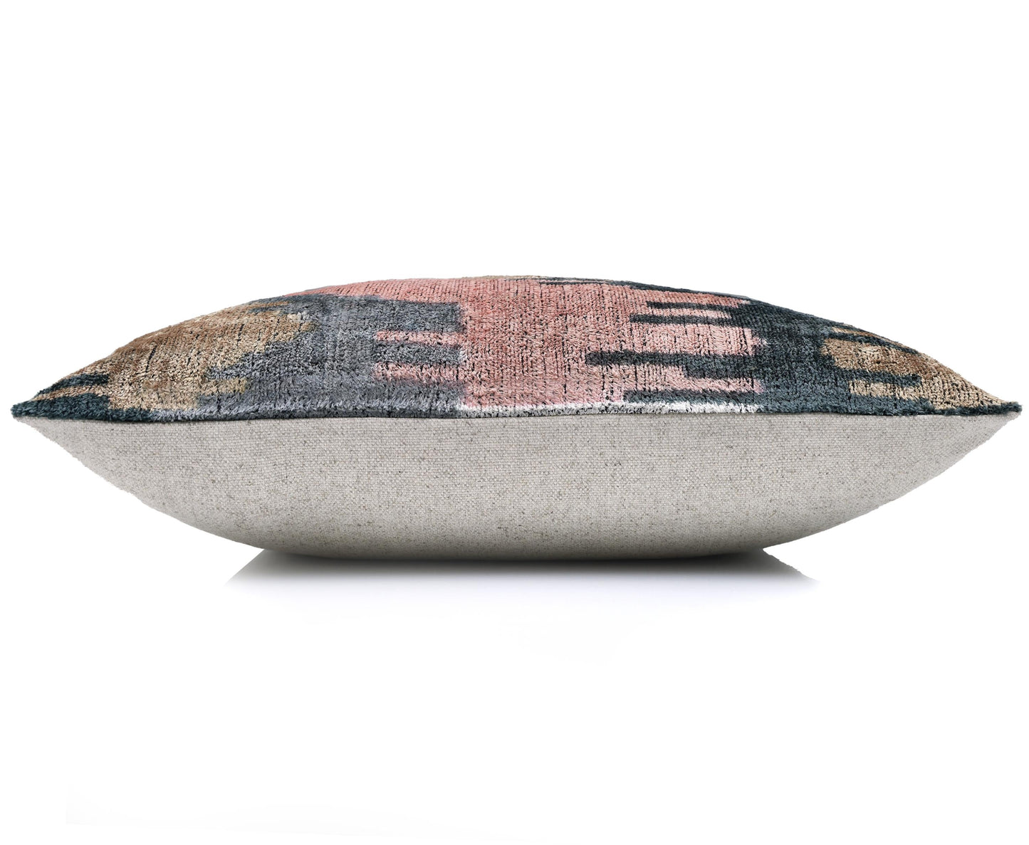 The Designer's Choice: Slate Blue & Dusty Rose Ikat Velvet Pillow 20x20 in
