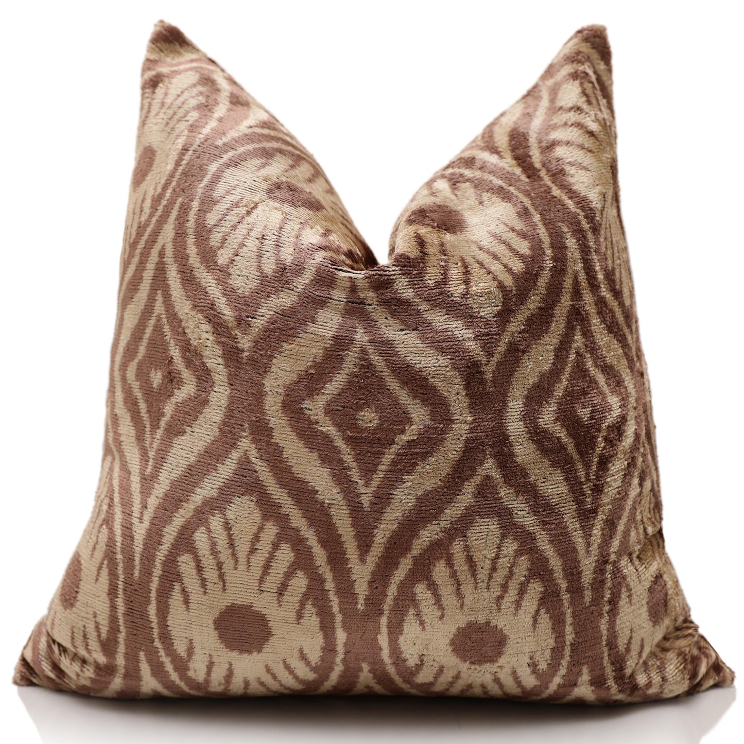 Hand-Knotted Terracotta Rose Silk Velvet Pillow - 20x20 Ikat Ogee
