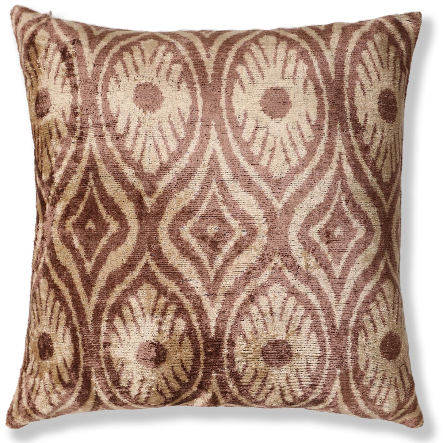 Hand-Knotted Terracotta Rose Silk Velvet Pillow - 20x20 Ikat Ogee