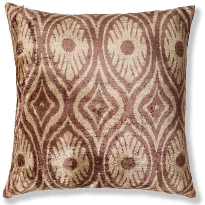 Hand-Knotted Terracotta Rose Silk Velvet Pillow - 20x20 Ikat Ogee