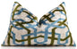 Handmade Velvet Ikat Lumbar Pillow 16x24 | Sky Blue & Olive Trellis