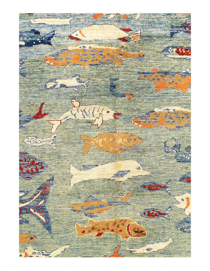 Canvello Fine hand Knotted Gabbeh Fish Design - 6'9" X 9'