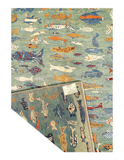 Canvello Fine hand Knotted Gabbeh Fish Design - 6'9" X 9'