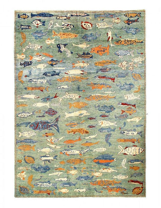 Canvello Fine hand Knotted Gabbeh Fish Design - 6'9" X 9'