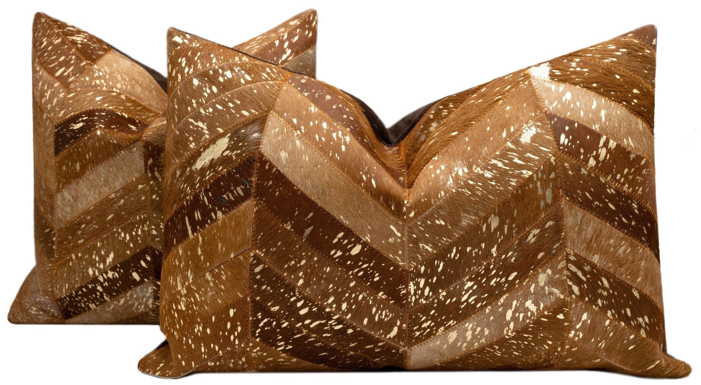 Canvello Genuine Cowhide Leather Decorative Throw Pillows - Handmade Patchwork Boho Accent Pillows For Sofa, Couch, Bed, Chair - Western Southwestern Farmhouse Pillow Covers With Feather Down Insert Included)