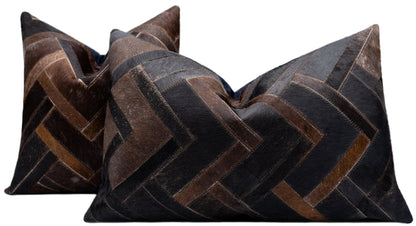 Canvello Genuine Cowhide Leather Decorative Throw Pillows - Handmade Patchwork Boho Accent Pillows For Sofa, Couch, Bed, Chair - Western Southwestern Farmhouse Pillow Covers With Feather Down Insert Included)