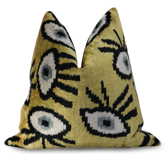 Canvello Handmade Luxury Handmade Velvet Silk Evil Eye Throw Pillow With Down Insert