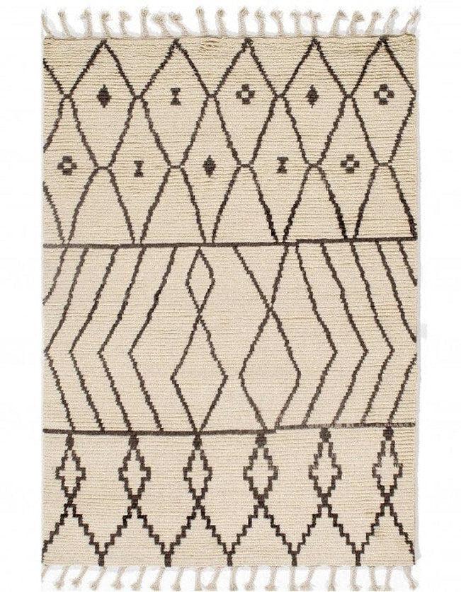 Canvello Handmade Modern Fine Hand Knotted Ivory Moroccan Wool Rug for Living Room - 5'5'' X 7'6''