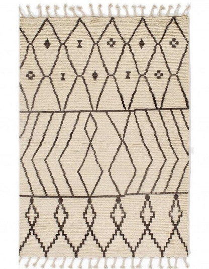 Canvello Handmade Modern Fine Hand Knotted Ivory Moroccan Wool Rug for Living Room - 5'5'' X 7'6''