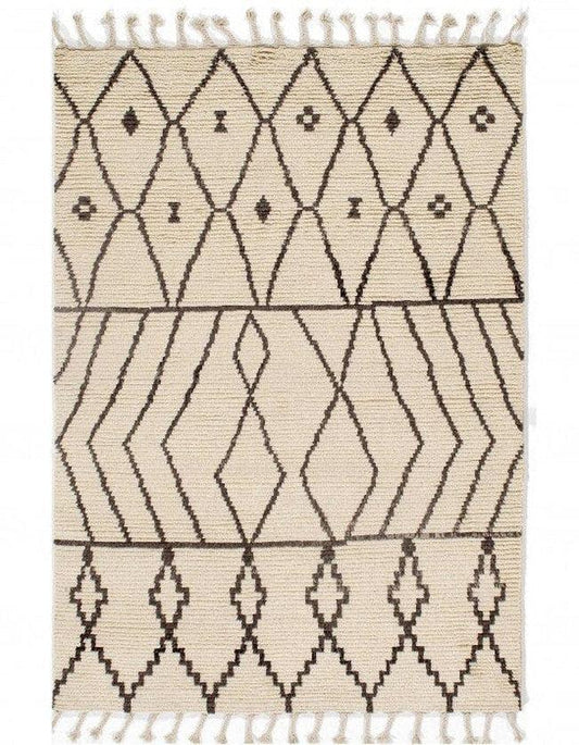 Canvello Handmade Modern Fine Hand Knotted Ivory Moroccan Wool Rug for Living Room - 5'5'' X 7'6''