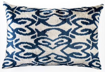 Canvello Luxurious 16x24 Handmade Velvet Silk Pillow with Premium Down Feather Insert -  Blue Geometric