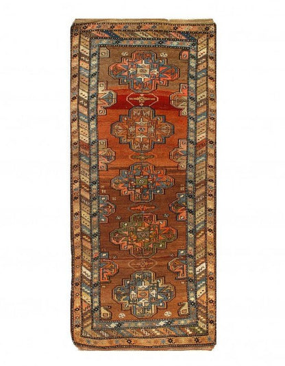 Canvello Rust Fine hand Knotted Azarbijan Kazak Runner - 3'2'' X 8'2''