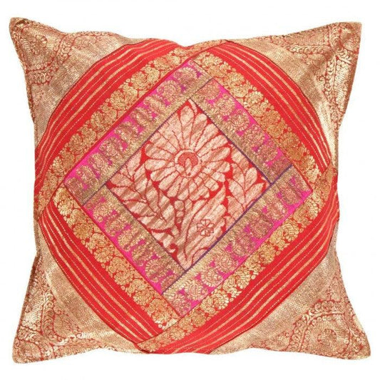 Canvello Vintage Design Sari Silk Square Pillow - 16" X 16"